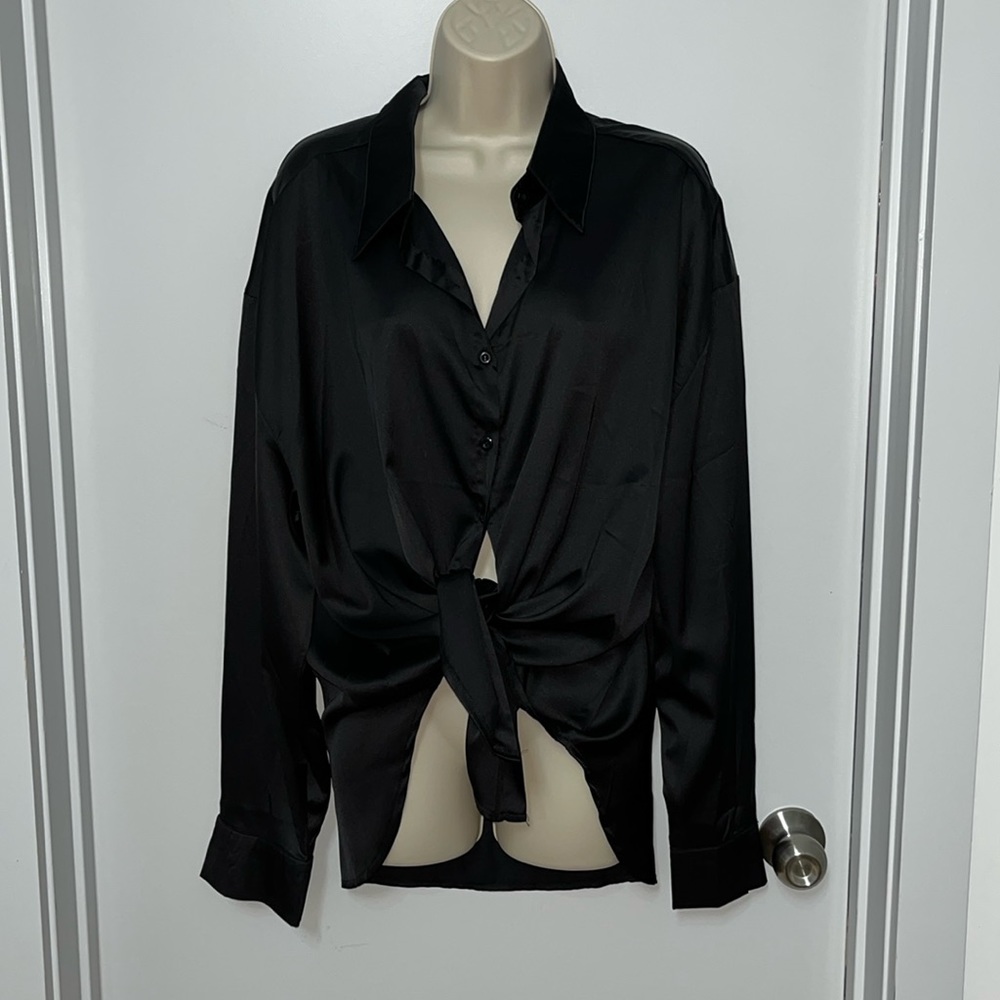 Long soak black button up blouse